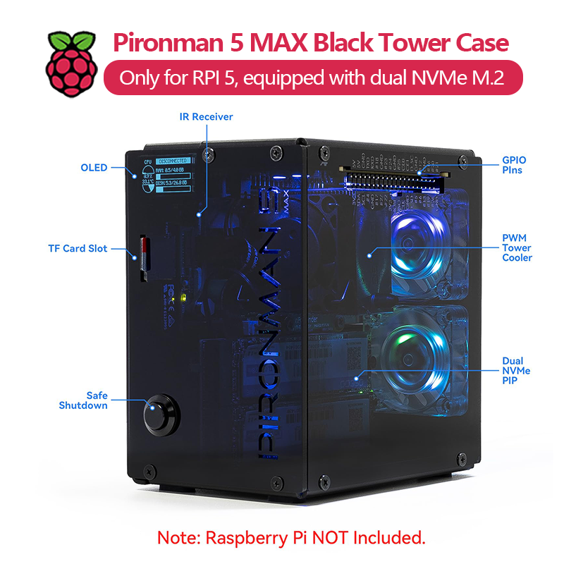 피론맨 5 MAX, 라즈베리 파이 5용 블랙 타워 케이 - Argon One V3 M.2 Nvme Case 리뷰 및 가격